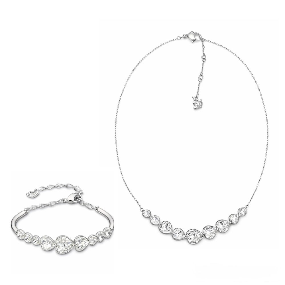 Authentic Swarovski Nouba Heart Necklace and Bangle Bracelet Set